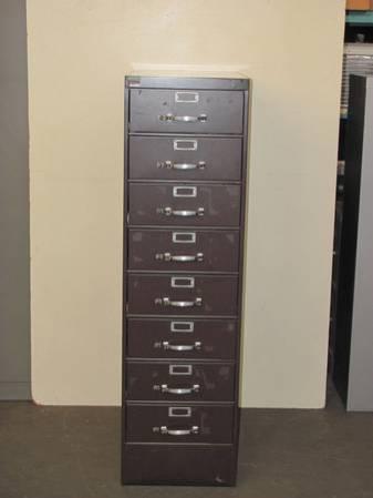 Heavy duty eight drawer brown metal card file or tool storage cabinet.jpg