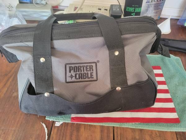 Porter Cable Wide Mouth Tool Bag 21x12x12 Zip Gray Black excellent.jpg
